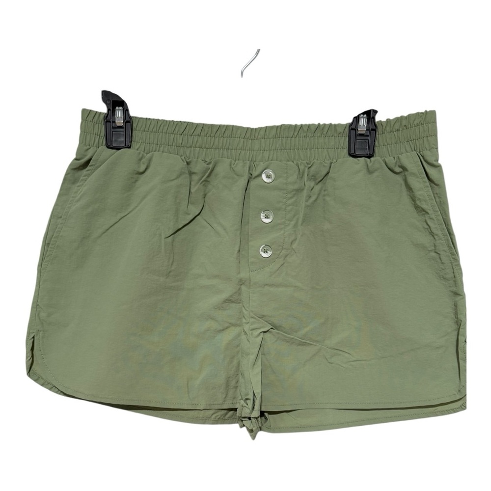 Button-Front Dolphin-Hem Shorts